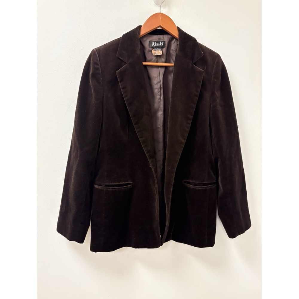 Vintage Rafaella Velvet Blazer Jacket Chocolate Brown Missing A Button Sz M